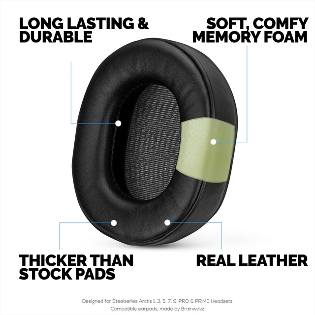 Alt view image 3 of 7 - Sheepskin Earpads for Steelseries Arctis 1, 3, 5, 7, 9, PRO & Prime Headsets, Real Leather with Memory Foam - Thicker, Comfier & Long Lasting, by