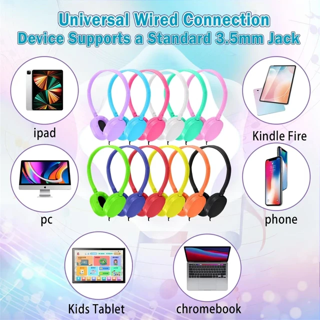 Alt view image 6 of 7 - 25 Pack Bulk Headphones Classroom for School Kids Students Teen Boys Girls Children Baby Toddler and Adult (Multi Colored)