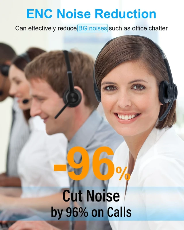 Alt view image 3 of 7 - Trucker Bluetooth Headset, Wireless Headset with Microphone ENC Noise Cancelling & Mute Button, 30H Talk Time, Bluetooth 5.2 Headphones for Work, Office, Call Center