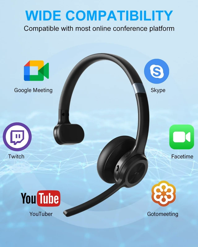Alt view image 5 of 7 - Trucker Bluetooth Headset, Wireless Headset with Microphone ENC Noise Cancelling & Mute Button, 30H Talk Time, Bluetooth 5.2 Headphones for Work, Office, Call Center