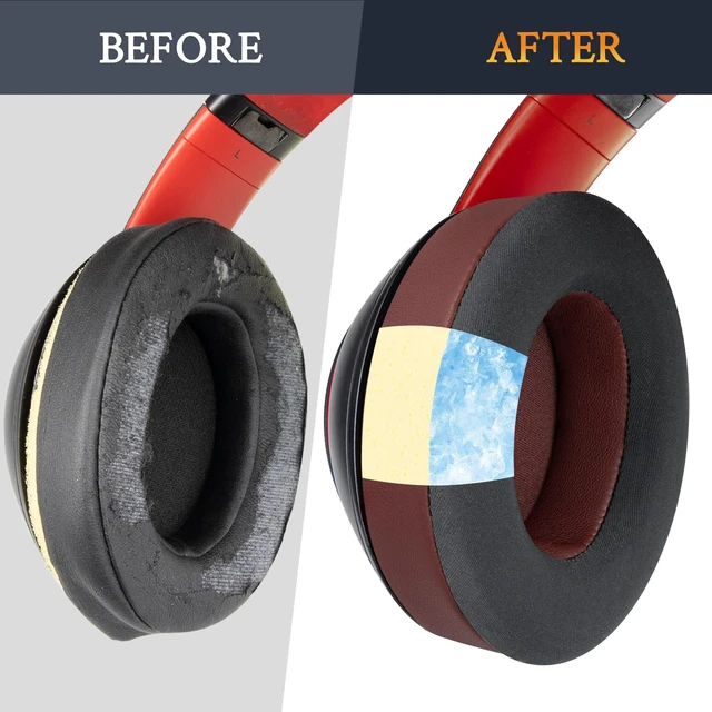 Alt view image 6 of 7 - Cooling Gel Earpads Replacement for Beats Studio 2 & Studio 3 Wired & Wireless Headphones, Ear Pads Cushions with High-Density Noise Isolation Foam, Added Thickness - Burgundy