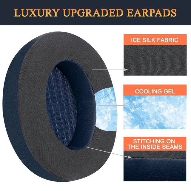 Alt view image 4 of 6 - Cooling Gel Earpads Replacement for Beats Studio 2 & Studio 3 Wired & Wireless Headphones, Ear Pads Cushions with High-Density Noise Isolation Foam, Added Thickness - Navy Blue