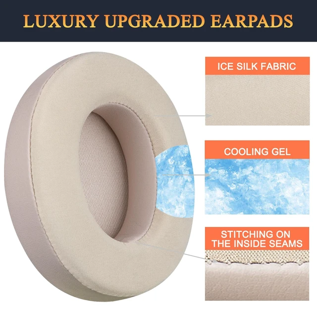 Alt view image 4 of 6 - Cooling Gel Earpads Replacement for Beats Studio 2 & Studio 3 Wired & Wireless Headphones, Ear Pads Cushions with High-Density Noise Isolation Foam, Added Thickness - Satin Gold