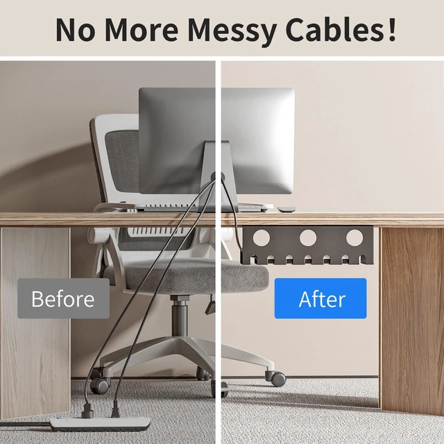 Alt view image 5 of 7 - 2 Pack Metal Under Desk Cable Management Tray, Black U Channel Fast Setup Clean Workspace, 31.5in Large Capacity, Sturdy, Holds Outlets & Chargers, For Home Office & Gaming Standing Desks