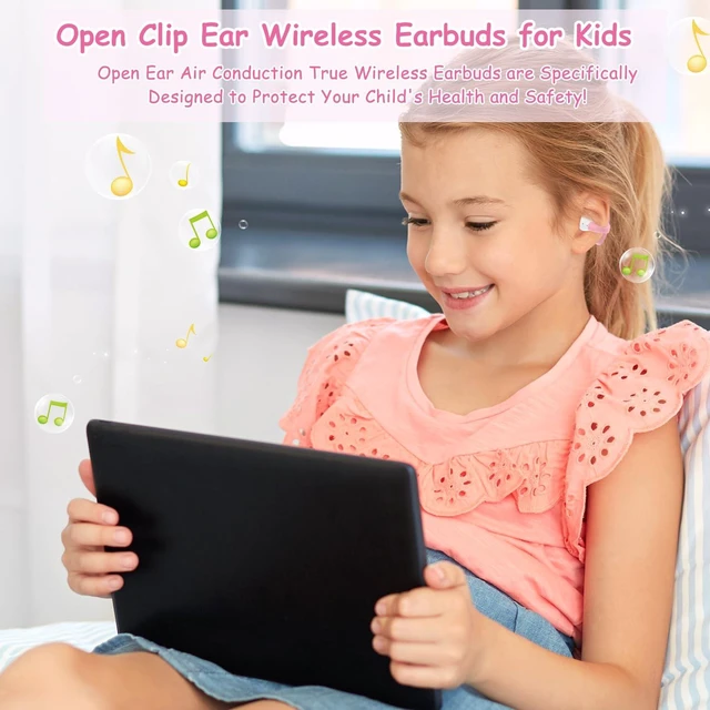 Alt view image 2 of 7 - Kids True Wireless Earbuds, Open Ear Headphones for Boy Girl Teen 85dB Volume Limit, 5g Ultra-light, Bluetooth 5.4, 20H Charging Case, Built-in Mic for Study Music Call, Smart Touch Control