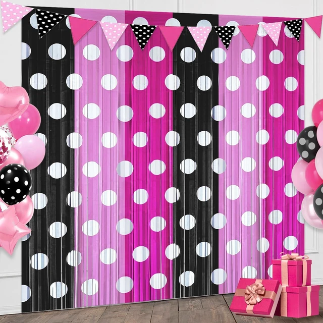 Main image of Pink Cartoon Mouse Foil Fringe Curtains 6 Pack 3.2x6.6ft Party Backdrop Pink Black Tinsel Streamers Backdrop Baby Shower Cartoon Mouse Color Birthday Party Decorations Favor Supplies