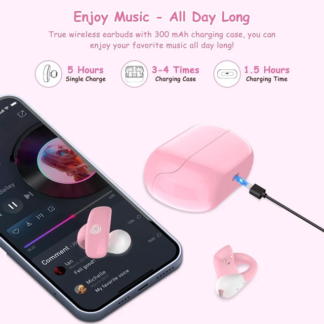 Alt view image 6 of 7 - Kids True Wireless Earbuds, Open Ear Headphones for Boy Girl Teen 85dB Volume Limit, 5g Ultra-light, Bluetooth 5.4, 20H Charging Case, Built-in Mic for Study Music Call, Smart Touch Control