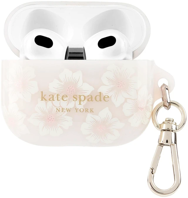 Main image of AirPods 3 Case - Hollyhock Cream Stylish Case with Luxe Gold Ring Keychain for Bag, Tote, Backpack, and More - Protective and Lightweight Case for AirPods 3