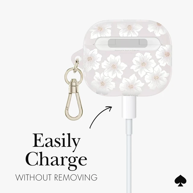Alt view image 4 of 7 - AirPods 3 Case - Hollyhock Cream Stylish Case with Luxe Gold Ring Keychain for Bag, Tote, Backpack, and More - Protective and Lightweight Case for AirPods 3