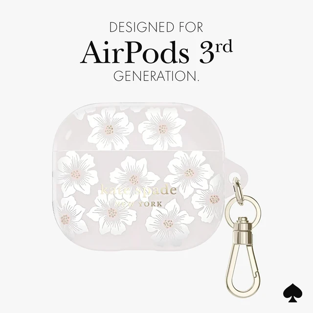 Alt view image 5 of 7 - AirPods 3 Case - Hollyhock Cream Stylish Case with Luxe Gold Ring Keychain for Bag, Tote, Backpack, and More - Protective and Lightweight Case for AirPods 3