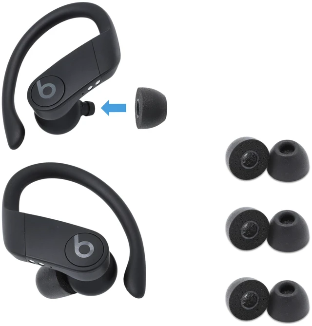 Main image of Memory Foam Replacement Ear Tips, Black, Small (3 Pairs) For Beats Powerbeats Pro, Beats Flex, Beats X, Powerbeats 1, 2, 3, Ultimate Comfort, Secure Fit, Superior Noise Isolation