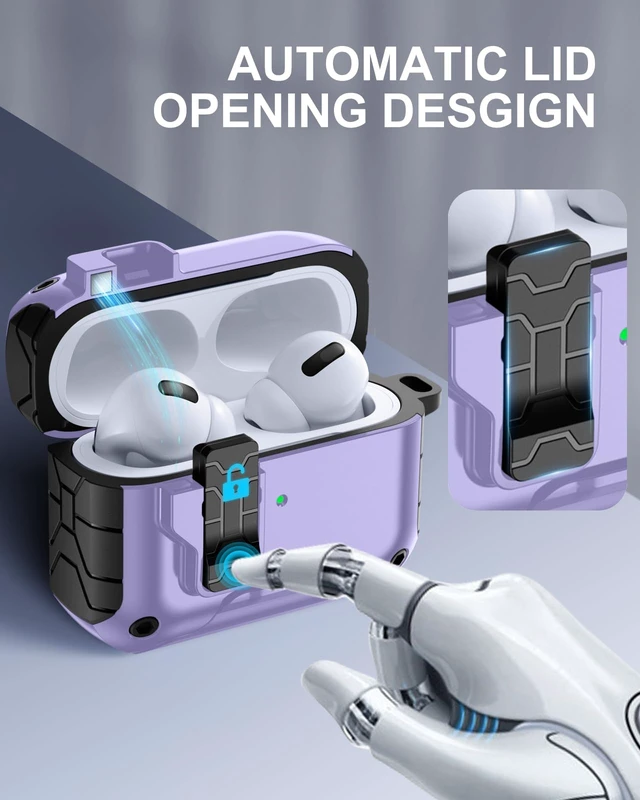 Alt view image 2 of 7 - for AirPod Pro 2 Case with Secure Lock Compatible with Magsafe Phone Stand Design, Cleaner Kit & Keychain Included, Shockproof Cover Compatible with Apple AirPods Pro Case, Purple