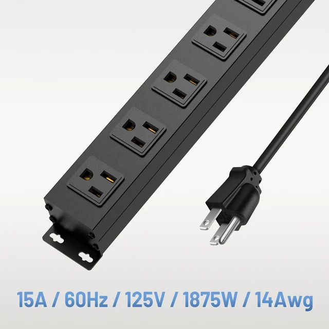 Alt view image 7 of 7 - 8 Outlet Power Strip Surge Protector, 12 Feet Metal Power Strip Heavy Duty with Switch for Home Office School Shop Garage, Wall Mount with Screw, 2100J 15A 125V 1875W, 14AWG, Black
