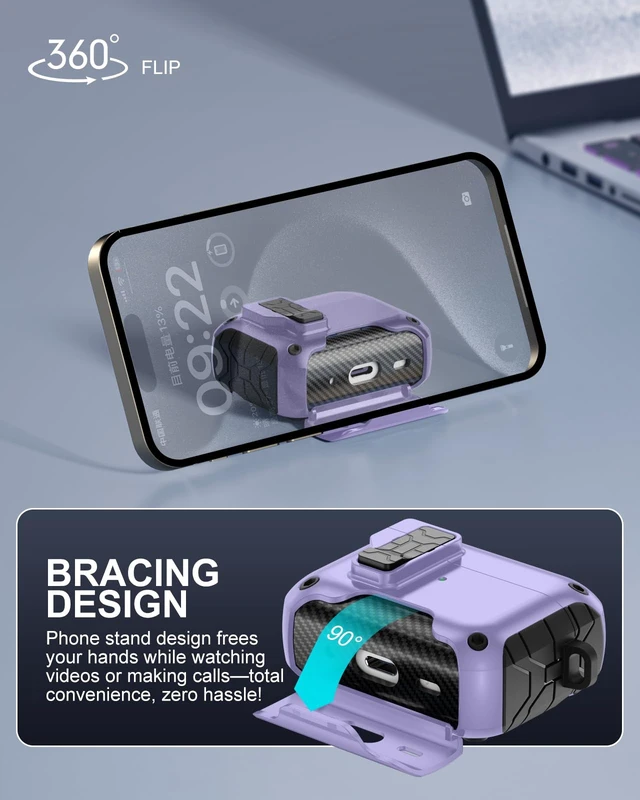 Alt view image 3 of 7 - for AirPod Pro 2 Case with Secure Lock Compatible with Magsafe Phone Stand Design, Cleaner Kit & Keychain Included, Shockproof Cover Compatible with Apple AirPods Pro Case, Purple