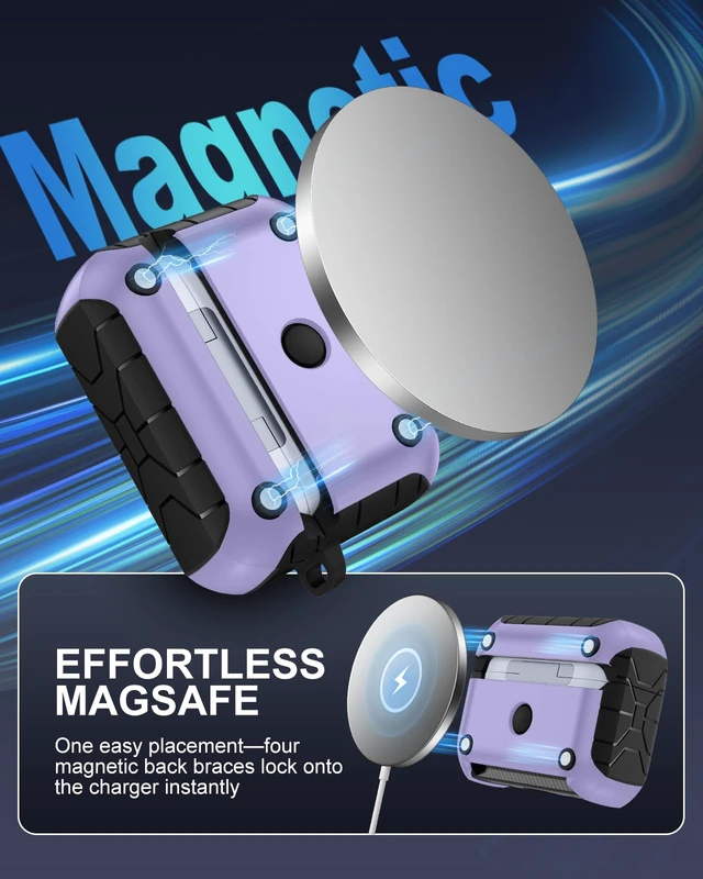 Alt view image 5 of 7 - for AirPod Pro 2 Case with Secure Lock Compatible with Magsafe Phone Stand Design, Cleaner Kit & Keychain Included, Shockproof Cover Compatible with Apple AirPods Pro Case, Purple