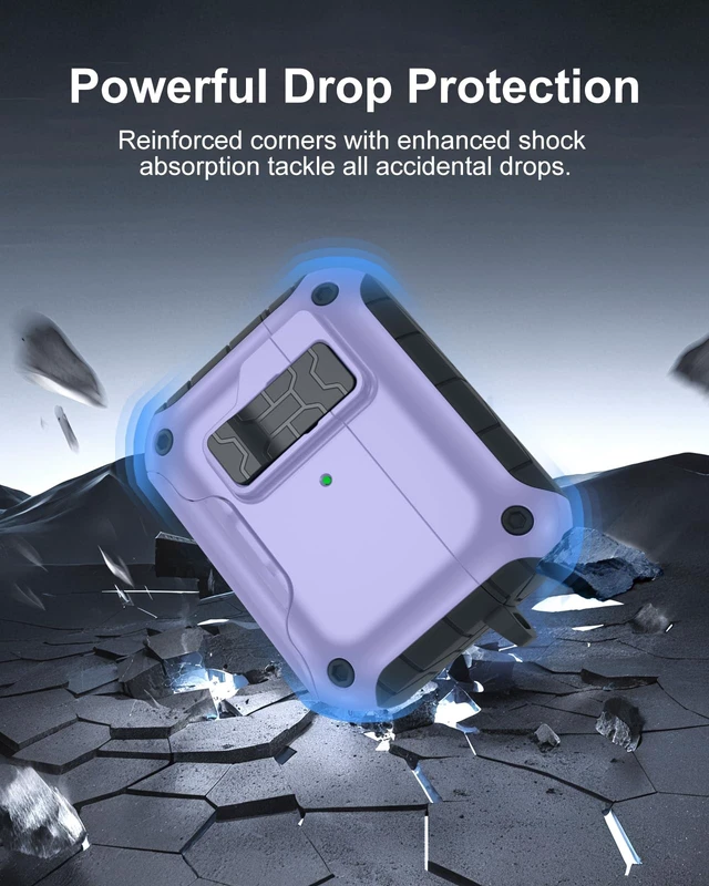 Alt view image 4 of 7 - for AirPod Pro 2 Case with Secure Lock Compatible with Magsafe Phone Stand Design, Cleaner Kit & Keychain Included, Shockproof Cover Compatible with Apple AirPods Pro Case, Purple