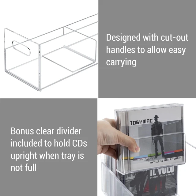 Alt view image 4 of 7 - 2 Pcs Clear Acrylic CD Holders, Stackable Compact Disc Storage Box Music Disc DVD Display Cases, Modern Media Cassette Organizers with Cutout Carrying Handles Album Collection Holder Case