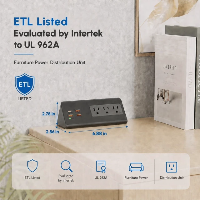 Alt view image 5 of 7 - Nightstand Charging Station with PD 20W USB C, Nightstand Edge Power Strip with 3 AC Outlets, 4 Fast Charging USB Ports, Connect 6.56FT Flat Plug, Desk Surge Protector for Office Home Hotel, Black
