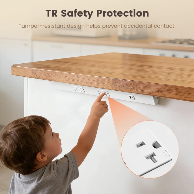 Alt view image 4 of 7 - 24 in Under Cabinet Outlet Strip with GFCI Outlet, Hardwire 2×20A TR Outlets with USB-A & USB-C, Modular Extension System (No Cutting), 125V 20A, ETL Listed