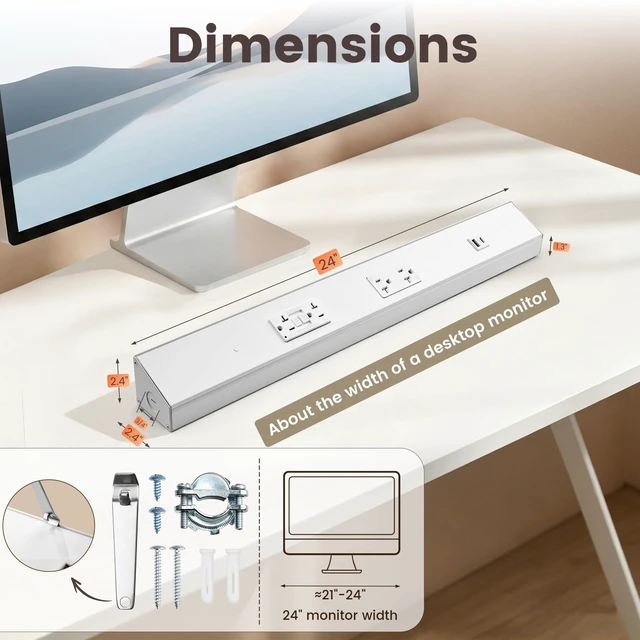 Alt view image 7 of 7 - 24 in Under Cabinet Outlet Strip with GFCI Outlet, Hardwire 2×20A TR Outlets with USB-A & USB-C, Modular Extension System (No Cutting), 125V 20A, ETL Listed