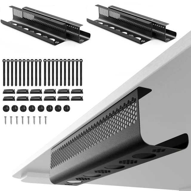 Main image of Cable Management Under Desk 52PCS - Cable Management Tray Kit Ventilated Hexagonal Design with Cable Clips, Wire Ties, Cord Holder & Screws for Office, Home - 4 Black Sets