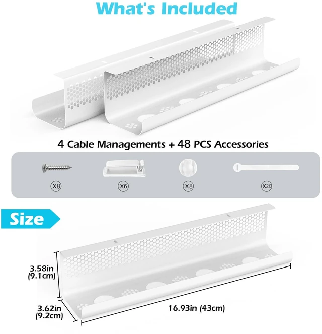 Alt view image 4 of 7 - Cable Management Under Desk 52PCS - Cable Management Tray Kit Ventilated Hexagonal Design with Cable Clips, Wire Ties, Cord Holder & Screws for Office, Home - 4 White Sets