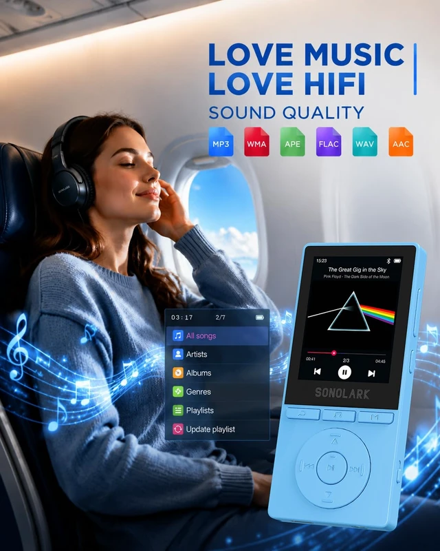 Alt view image 5 of 7 - 90GB MP3 Player Bluetooth 5.3, 2.4" Color Screen MP3 with HD Speaker HiFi Sound Music Player for Kids, Students, Seniors, MP3 Players with FM Radio Voice Recorder, Expanded Up to 128GB(Blue)