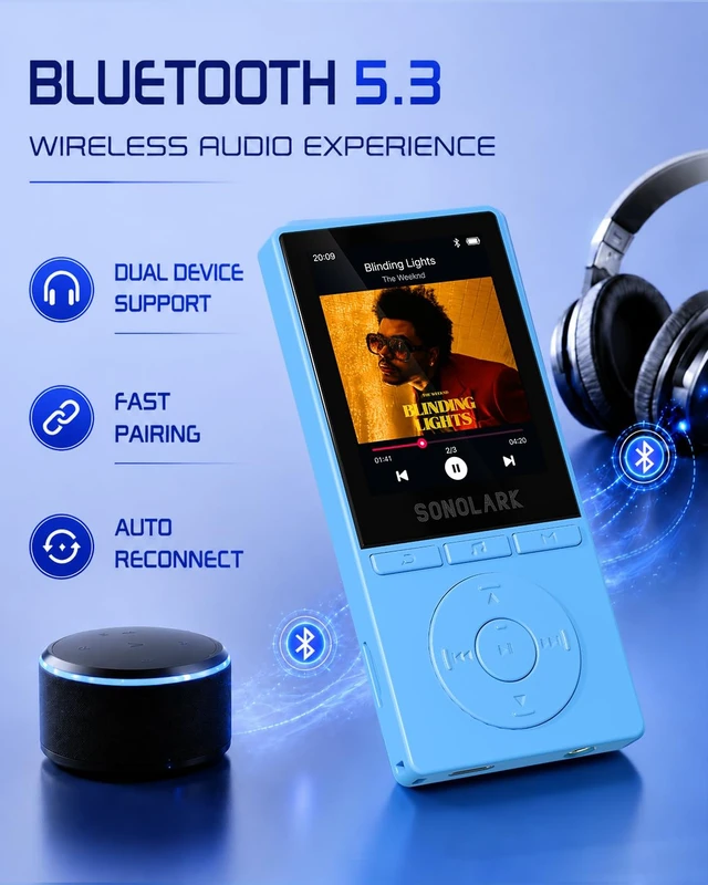 Alt view image 4 of 7 - 90GB MP3 Player Bluetooth 5.3, 2.4" Color Screen MP3 with HD Speaker HiFi Sound Music Player for Kids, Students, Seniors, MP3 Players with FM Radio Voice Recorder, Expanded Up to 128GB(Blue)