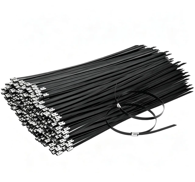 Main image of 500PCS 11.8" Black 304 Metal Zip Ties,200LB Self-Locking Cable Ties Heavy Duty & UV Resistant, Self-Locking Design for Fencing, Exhaust Wrap, Farm Pipes, Automotive Applications