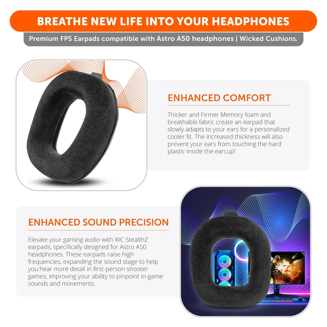 Alt view image 5 of 7 - StealthZ A50 - FPS Earpads for Astro A50 Gen 4, Gen 5 & A50X Made by Wicked Cushions & GadgetryTech Enhanced Sound Precision & Comfort for FPS Games Black