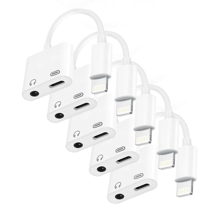 Main image of Lightning to 3.5mm Headphone Jack Adapter, Apple MFi Certified 2-in-1 Charger & Audio Dongle for iPhone 14/13/12/11/XS/XR, Charge & Listen,DAC Chip,Hi-Fi Sound,for Car Aux, Home, Travel (5, White)