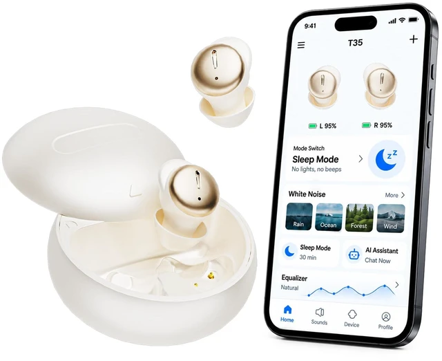 Main image of T35 Sleep Earbuds for Side Sleepers, Bluetooth 6.0 Mini Noise Cancelling Earbuds with ANC, Sleep Mode, App White Noise and EQ, 48H Playtime, Comfortable Low-Profile Fit Sleep Headphones (Skin)