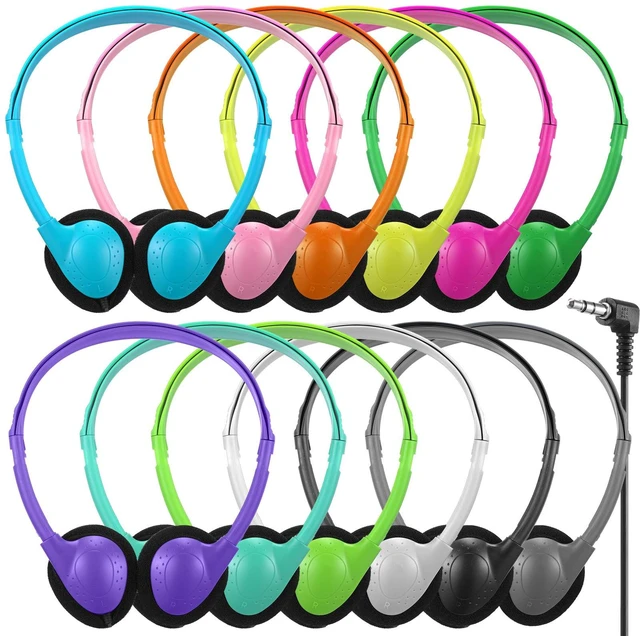 Main image of 12 Pack Headphones Bulk for Classroom Student, Vivid Color Wholeslae Wired Headphone Class Set Headphones over The Ear Adjustable with 3.10 mm Jack for School Library Online Lesson