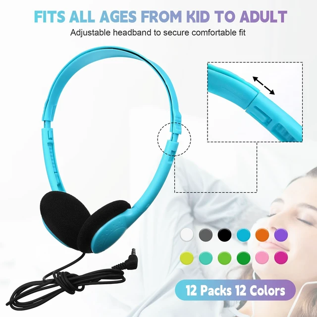 Alt view image 2 of 7 - 12 Pack Headphones Bulk for Classroom Student, Vivid Color Wholeslae Wired Headphone Class Set Headphones over The Ear Adjustable with 3.10 mm Jack for School Library Online Lesson