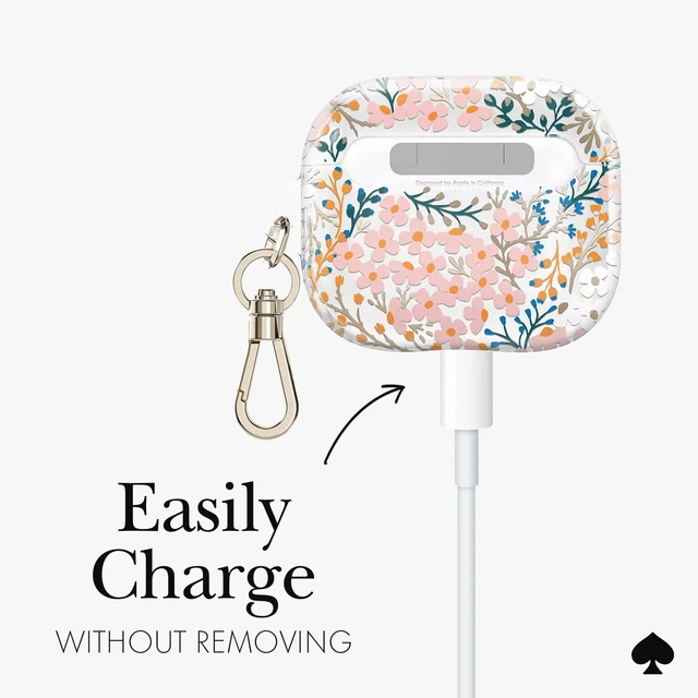 Alt view image 4 of 7 - AirPods 3 Case - Multi Floral Rose Stylish Case with Luxe Gold Ring Keychain for Bag, Tote, Backpack, and More - Protective and Lightweight Case for AirPods 3