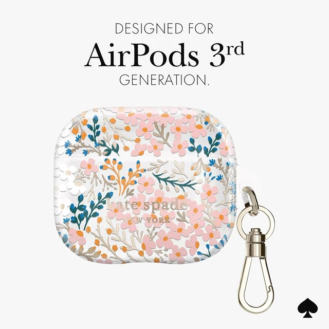 Alt view image 5 of 7 - AirPods 3 Case - Multi Floral Rose Stylish Case with Luxe Gold Ring Keychain for Bag, Tote, Backpack, and More - Protective and Lightweight Case for AirPods 3
