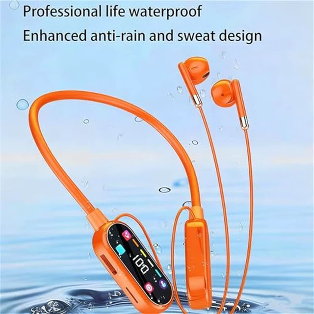 Alt view image 6 of 6 - Wireless Neckband Earphones with LED BT5.4 20H Play time Water Resistant Noise Cancelling for Sports and Gaming (Orange)