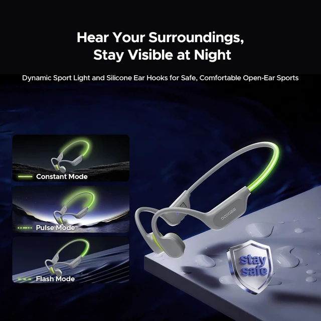 Alt view image 3 of 7 - Open-Ear IP68 Waterproof Swimming Headphones with Light Strip Bluetooth + 32GB MP3 Modes Bone Conduction Underwater Headphones, Fast Charge; 10H battery; Swimming/Water sports-Gray