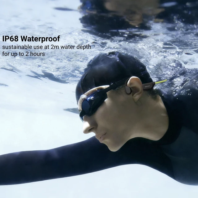 Alt view image 6 of 7 - Open-Ear IP68 Waterproof Swimming Headphones with Light Strip Bluetooth + 32GB MP3 Modes Bone Conduction Underwater Headphones, Fast Charge; 10H battery; Swimming/Water sports-Gray
