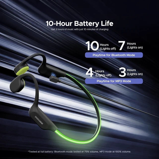 Alt view image 7 of 7 - Open-Ear IP68 Waterproof Swimming Headphones with Light Strip Bluetooth + 32GB MP3 Modes Bone Conduction Underwater Headphones, Fast Charge; 10H battery; Swimming/Water sports-Black