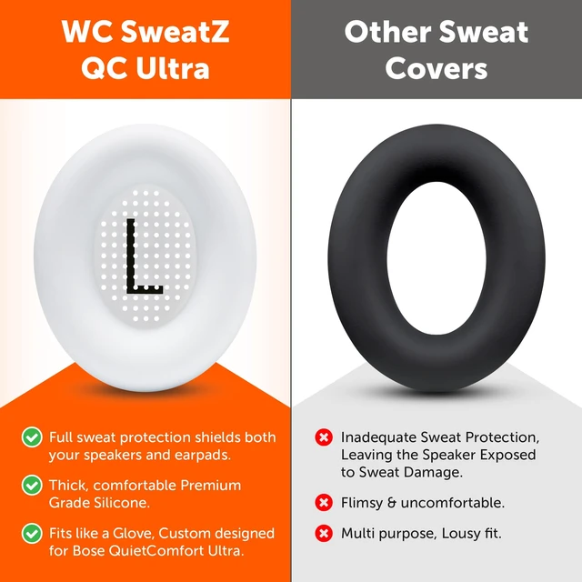Alt view image 3 of 7 - SweatZ QC Ultra - Patented Covers for Bose QuietComfort Ultra Gen 1 & 2 Made by Wicked Cushions Made with Premium Silicone, Sweatproof & Washable White