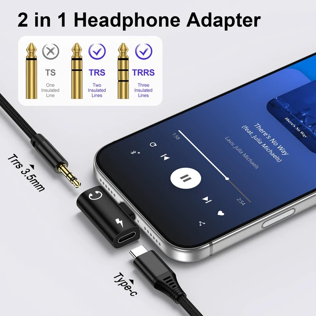 Alt view image 4 of 7 - 60W 2-in-1 USB C to 3.5mm Aux Adapter & Fast Charger, T-Shape - Black Type C to Headphone Jack Dongle for Google Pixel 10/9/8, iPhone 17/16/15, Samsung S26/S25. Ideal for Gaming & Car Audio