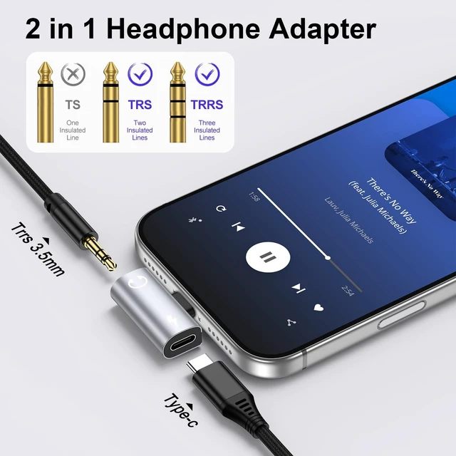Alt view image 4 of 7 - 60W USB C to 3.5mm Audio Adapter & Charger, Right Angle T-Shape - Silver Type C to Aux Jack Dongle for iPhone 17/16/15, Samsung S26/S25/S24 Ultra, Pixel. Ideal for Gaming and Car Audio