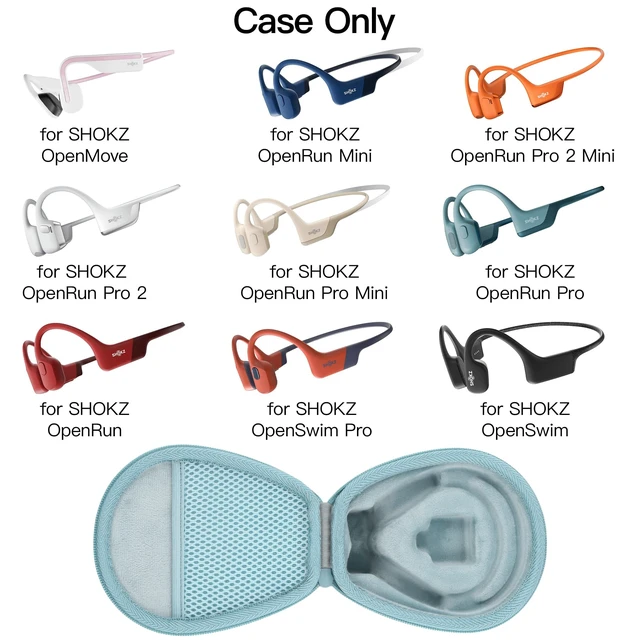 Alt view image 2 of 7 - Hard Case for SHOKZ OpenRun Pro 2/1/Mini,OpenMove,OpenSwim, Cyan Compatible with All Dual-Size SHOKZ Open-Ear Bone Conduction Sport Headphones, Standard And Mini Fit, Custom-Molded Insert
