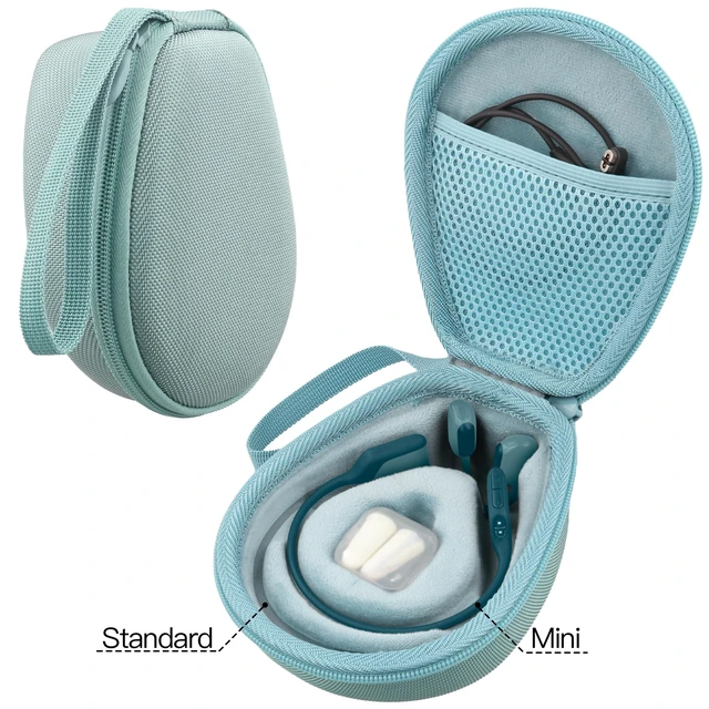 Alt view image 4 of 7 - Hard Case for SHOKZ OpenRun Pro 2/1/Mini,OpenMove,OpenSwim, Cyan Compatible with All Dual-Size SHOKZ Open-Ear Bone Conduction Sport Headphones, Standard And Mini Fit, Custom-Molded Insert