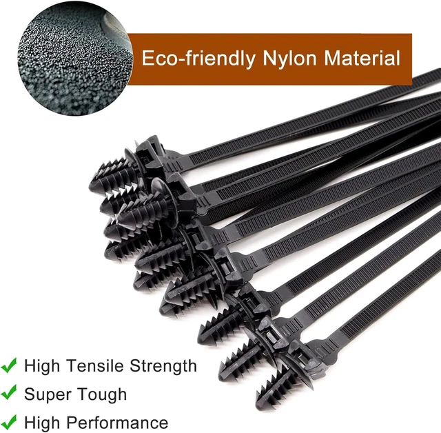 Alt view image 4 of 6 - 240PCS Nylon Push Mount Zip Ties, Heavy Duty Cable Tie Black Wire Tie with Push Pin Fir Tree Zipties Self Locking Design for Indoor and Outdoor (6 Types)