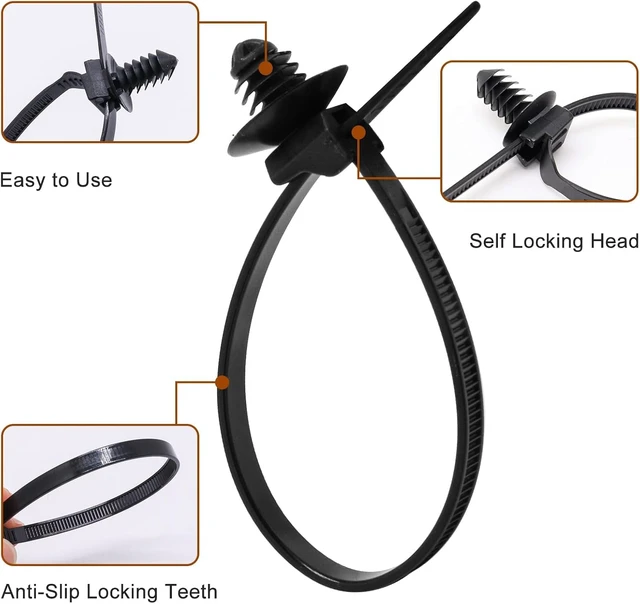 Alt view image 3 of 6 - 240PCS Nylon Push Mount Zip Ties, Heavy Duty Cable Tie Black Wire Tie with Push Pin Fir Tree Zipties Self Locking Design for Indoor and Outdoor (6 Types)