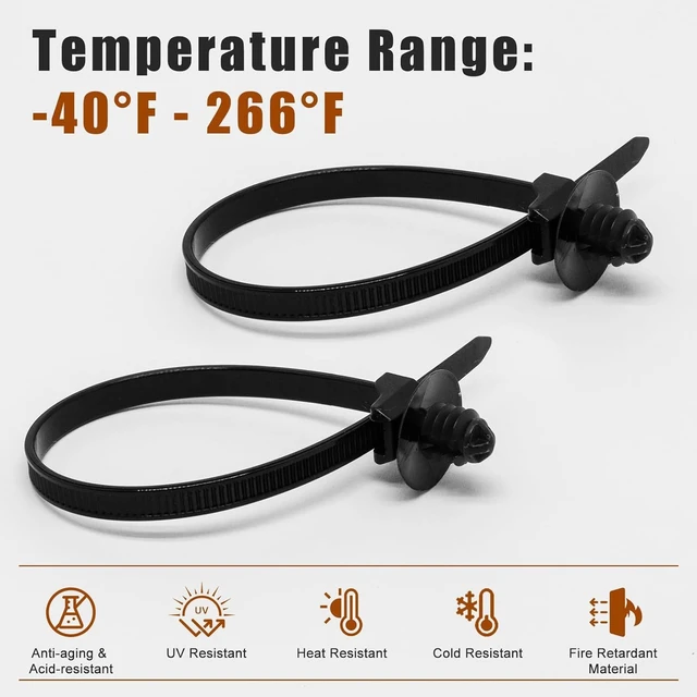 Alt view image 5 of 6 - 240PCS Nylon Push Mount Zip Ties, Heavy Duty Cable Tie Black Wire Tie with Push Pin Fir Tree Zipties Self Locking Design for Indoor and Outdoor (6 Types)