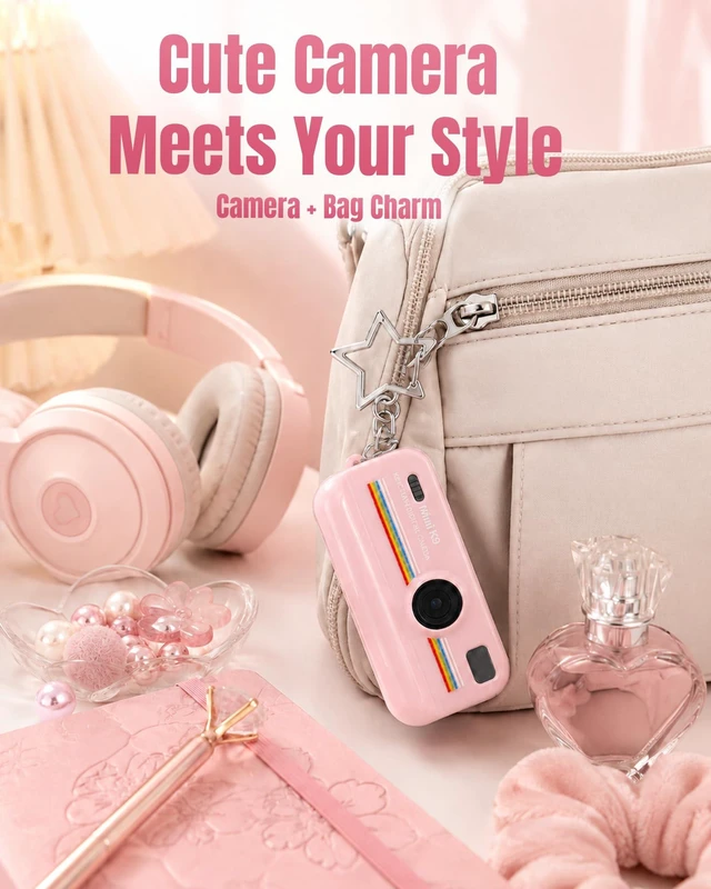 Alt view image 2 of 7 - Mini Digital Camera with Keychain, Pink Cute Retro Camera with 11 Filters, Portable Pocket Camera for Teens Girls, Birthday Gift and Daily Photos