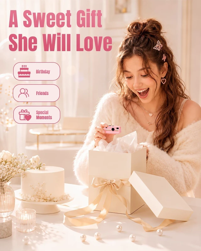 Alt view image 3 of 7 - Mini Digital Camera with Keychain, Pink Cute Retro Camera with 11 Filters, Portable Pocket Camera for Teens Girls, Birthday Gift and Daily Photos